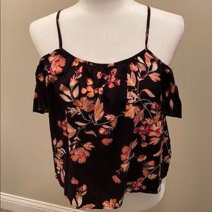 Black floral cold shoulder tank